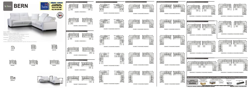 Rozměrové sestavy sedací soupravy BERN