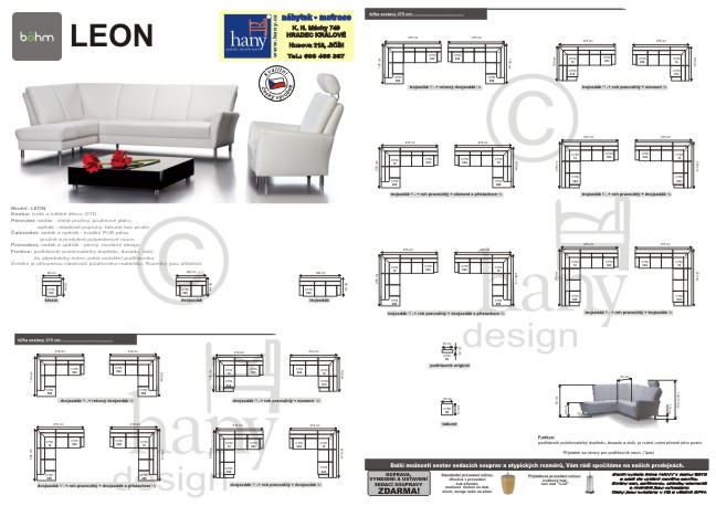 Rozměrové sestavy sedací soupravy LEON