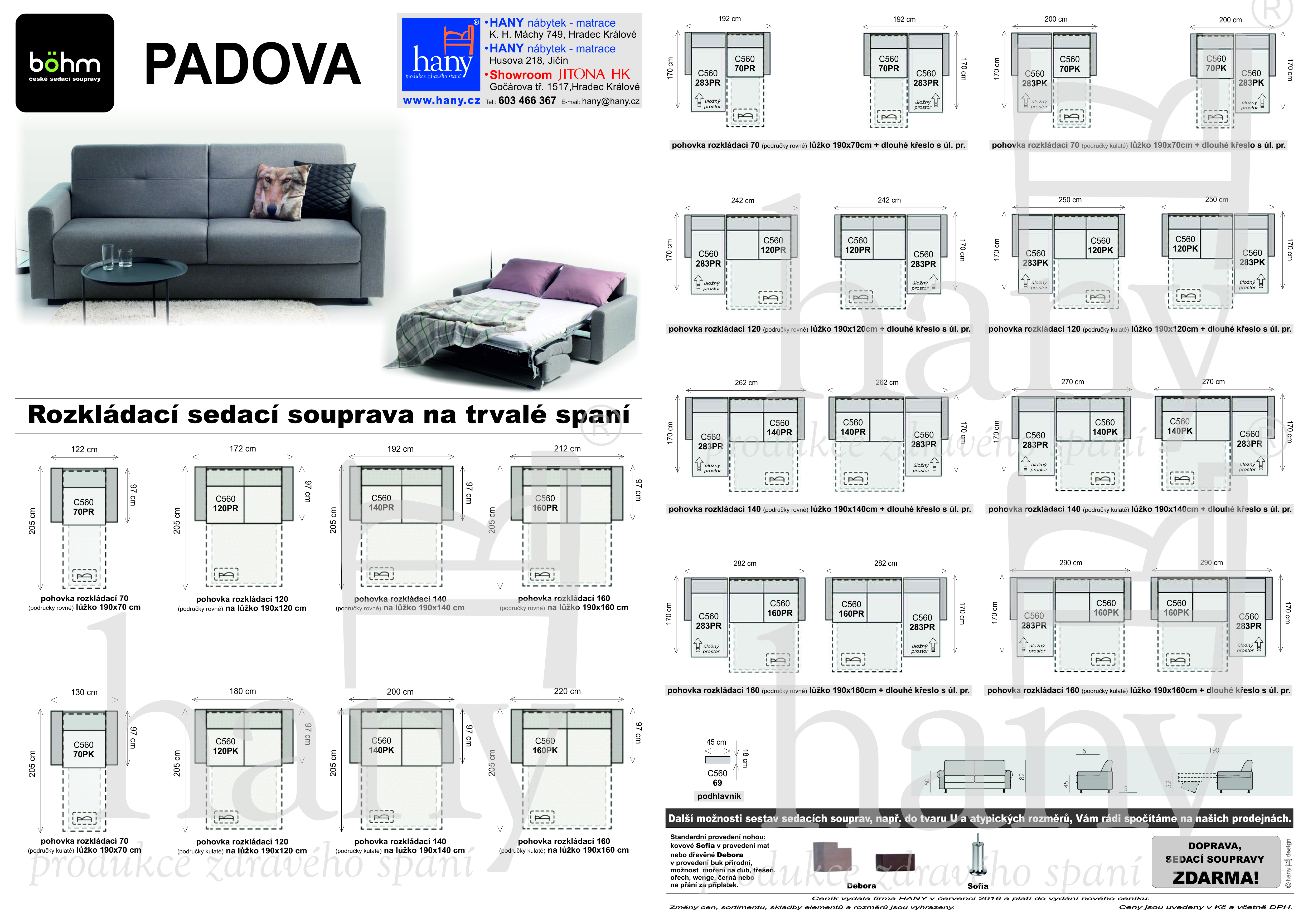 Rozměrové sestavy sedací soupravy PADOVA Rozměrové sestavy sedací soupravy PADOVA