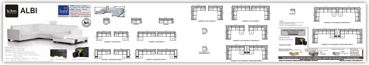 Rozměrové sestavy sedací soupravy ALBI